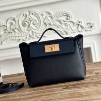 Hermes Mini 24/24 Bag Evercolor/Swift Leather Gold Hardware In Navy Blue