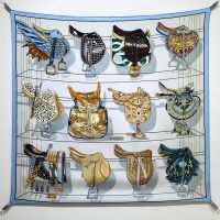Hermes Tous En Selle Scarf 90 In Light Blue